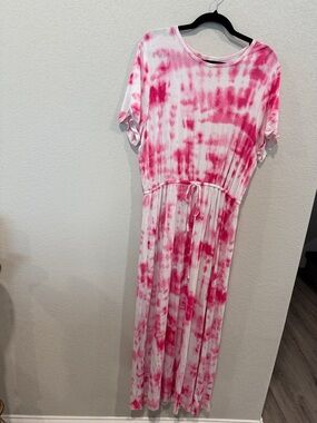Style & Co. Pink and White Tie-Dye Maxi Dress